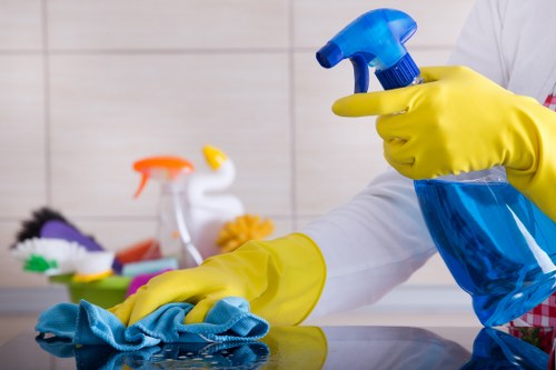 Office cleaning equipment and tidy desks in a W1J commercial property