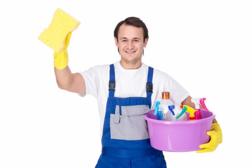 Local cleaning team working in a central London office near W1J
